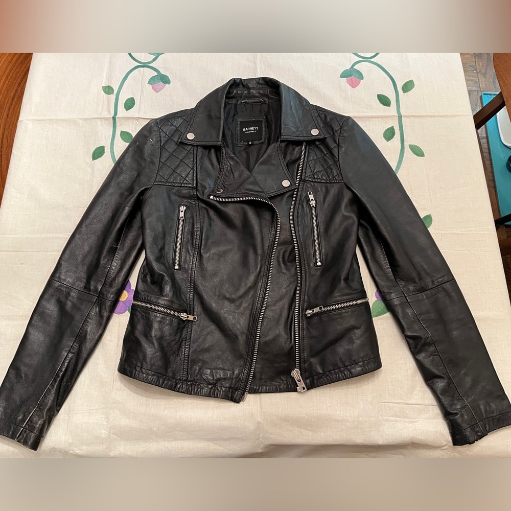 Barneys New York Black Leather Moto Jacket